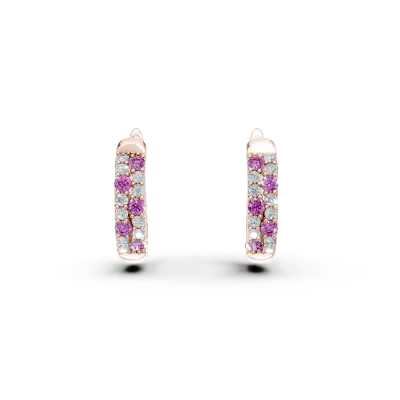 Cercei creole din aur roz cu diamante si safire de 0.3ct