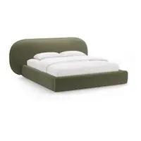 Pat matrimonial verde tapițat cu spațiu de depozitare cu somieră 200x200 cm Ovalo – Micadoni