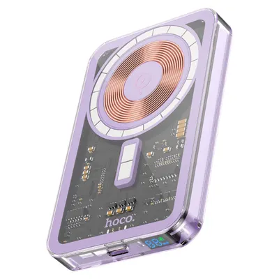 Baterie Magsafe Hoco Q14, Mini Powerbank, Capacitate 5000mAh, Incarcare wireless rapida, Mov Engros