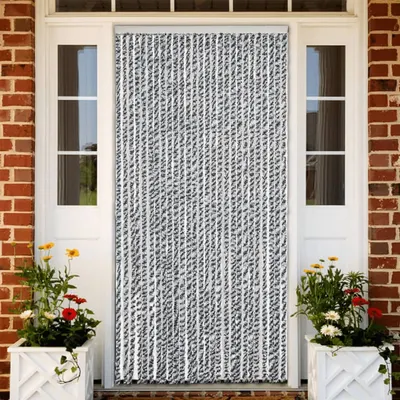 vidaXL Perdele pentru insecte, gri și alb/negru, 118x220 cm, chenille