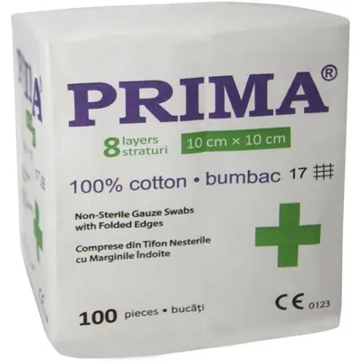 Comprese Nesterile Tifon, 10 cm x 10 cm, Pliate in 8, Material Tesut, Prima, 100 Bucati