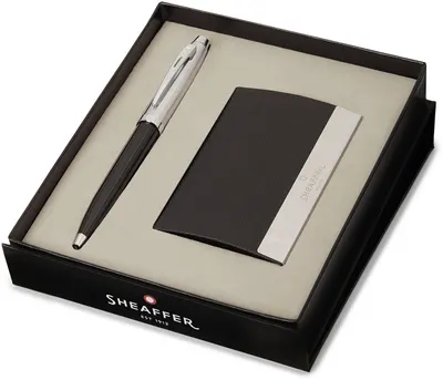 Set pix Sheaffer 100 - Glossy Black, cu suport pentru cărți de vizită