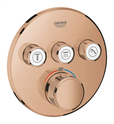 Baterie dus Grohe Grohtherm Smartcontrol 29121DA0, 3 iesiri, termostat, push&turn, masca metalica, filtru impuritati, necesita set fixare, lucios, Warm Sunset