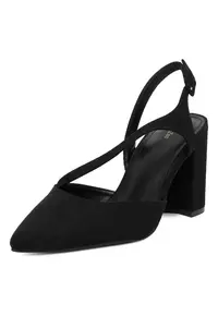 Pantofi dama - model clasic - toc bloc - textil - negru