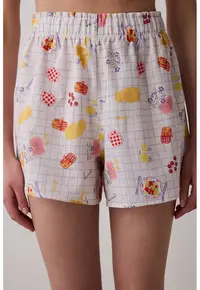 Pijama cu pantaloni scurti din bumbac si imprimeu grafic - Rosu/Alb/Galben