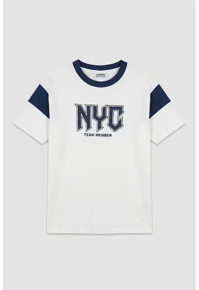 Tricou cu imprimeu text - Alb/Albastru ultramarin