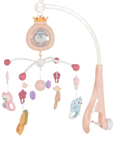 Carusel muzical pentru pat Moni Toys -Pinguin, roz