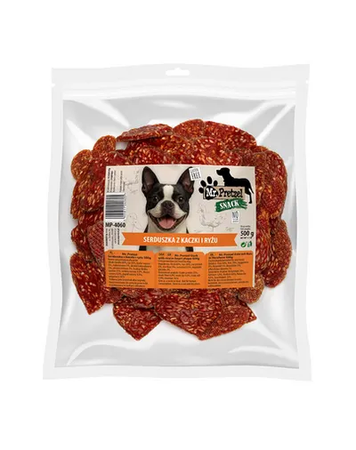 Recompense câini rață și orez în formă de inimioare MR. PRETZEL 500 g