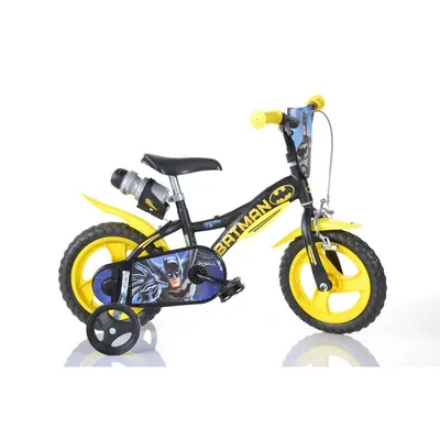 Bicicleta cu pedale, Dino Bikes, Batman, Cu roti ajutatoare, 12 inch, Pana la 40 kg, 3 ani+