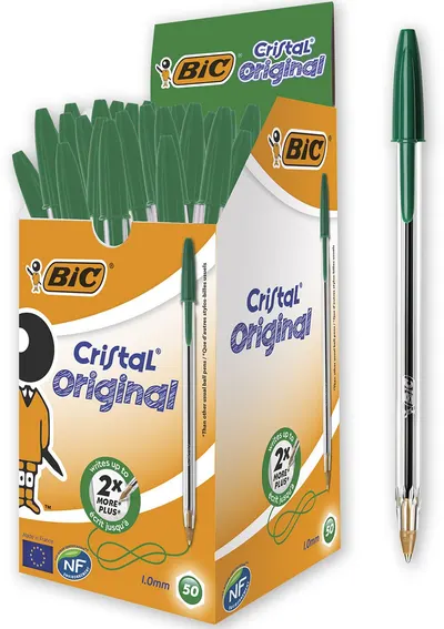 Set de pixuri BIC Cristal - 1.0 mm, verde, 50 buc