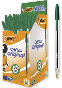 Set de pixuri BIC Cristal - 1.0 mm, verde, 50 buc