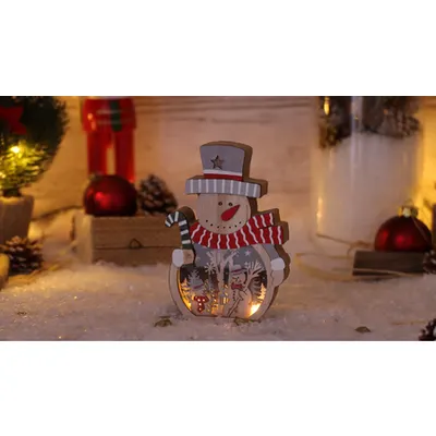 Decor de Craciun cu LED, om de zapada, cu baterii Timer 6+18h,3LED, 3000K, 2xAAA