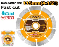 Disc Diamantat Segmentat 180x22.2mm 12mm INGCO DMD0118013, pentru beton, caramida, granit si marmura, taiere uscata si umeda