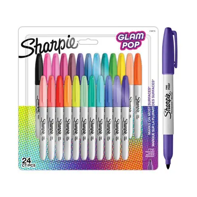 Marker permanent 0.9mm varf rotund, 24culori/set, Sharpie Glam Pop