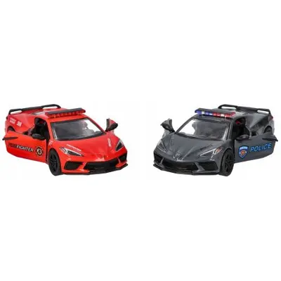Masinuta Corvette (2021), asortat Politie sau Pompieri, pull-back, scara 1:36, 13 cm