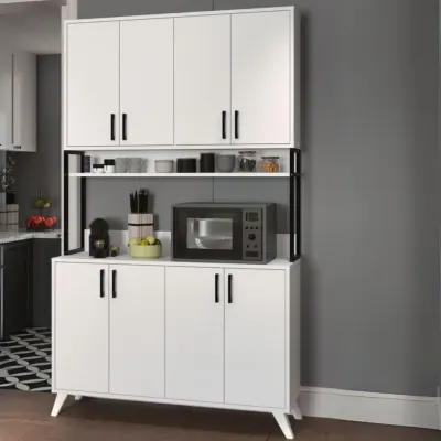 Dulap multifuncțional cu 8 uși, 120x40x202 cm, alb, cu structură metalică rezistentă