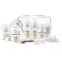 Pompa manuala de san, Philips Avent, Set cadou cu biberoane anticolici Natural Response, suzete si sterilizator microunde, Fara BPA, 0 luni+, Alb