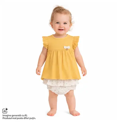 Tricou copii si pantaloni scurti Chicco, Galben cu model, 01540-70MFCI