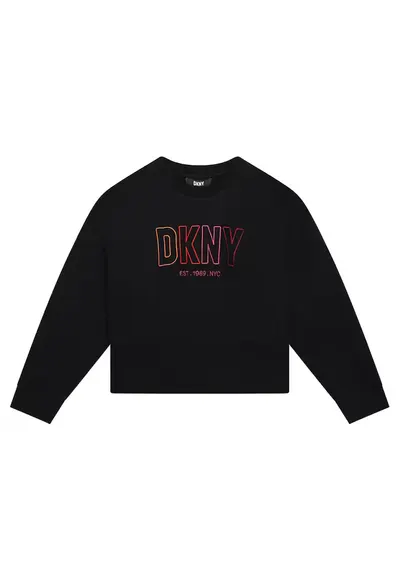 Bluza sport cu maneci cazute si logo brodate - Negru