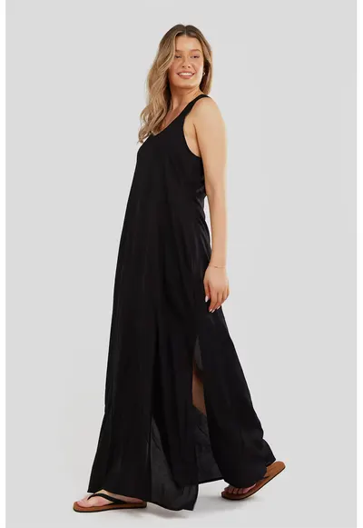 Rochie maxi cu slituri laterale Penelope - Negru
