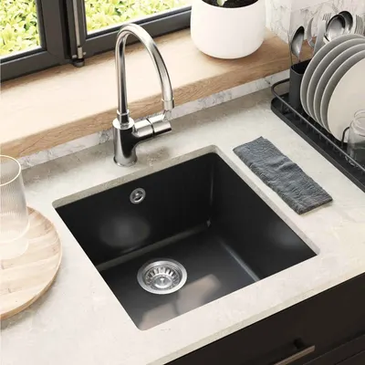 vidaXL Chiuvetă 80% Quartz și 20% Rășină 430 x 460 mm Negru