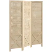 HOMCOM Paravan interior din lemn 3 panouri separator de cameră pliabil panou perforat 114 x 1,7 x 144,5 cm lemn natural | Aosom Romania