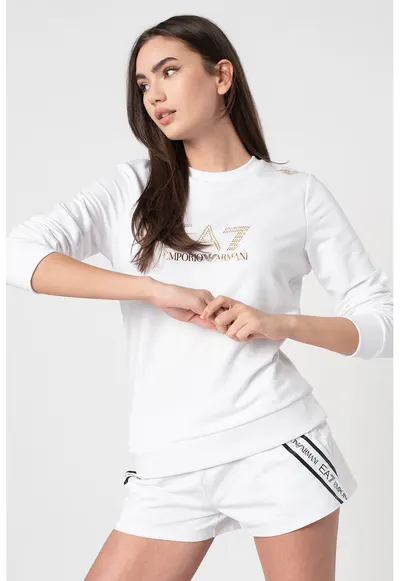Bluza de trening cu aplicatii logo - Alb/Auriu