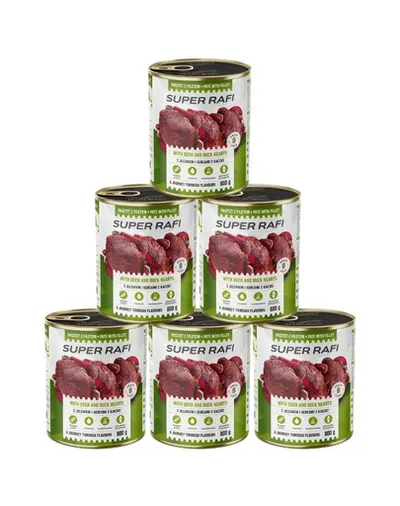 RAFI Super pate cu cerb și inimi de rață pentru câini adulți 6x800 g
