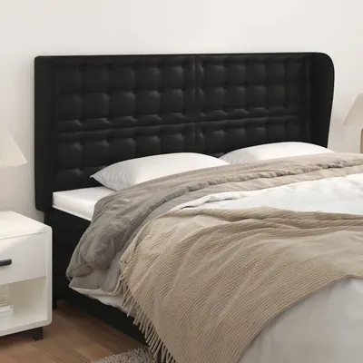 vidaXL Tăblie de pat cu aripioare, negru, 163x23x118/128 cm, piele eco