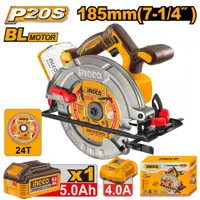 Fierastrau Circular Profesional 20V 185mm Brushless INGCO CSLI18513E, 4800 rpm, taiere 65mm la 90°, 45mm la 45°, ax 20mm, 1 acumulator 5Ah + incarcator + accesorii incluse
