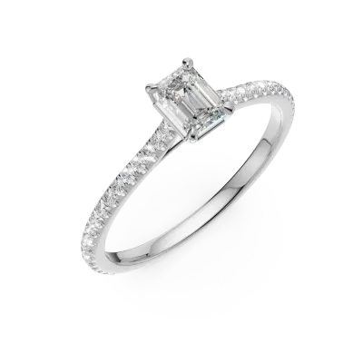 Inel de logodna din platina cu diamant emerald de 0.19ct si diamante de 0.195ct