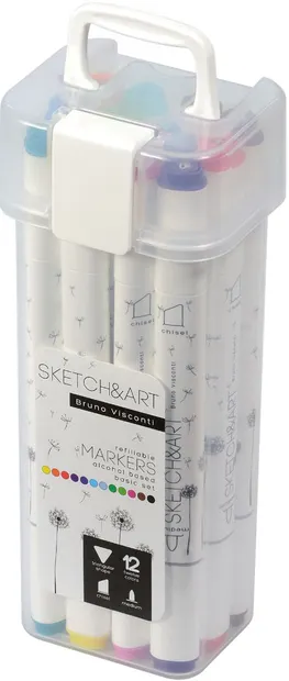 Set de markere cu două vârfuri Bruno Visconti Sketch&Art - 12 culori, permanent