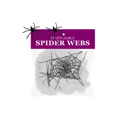 Decoratiune Halloween, panza de paianjen artificiala, 2 paianjeni, PVC, alb si negru