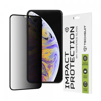 Folie de protectie Ecran Privacy Techsuit pentru Apple iPhone 11 Pro Max / XS Max, Sticla Securizata, Full Glue, 111D
