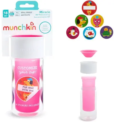 Cana cu autocolante Munchkin - Pink, 266 ml