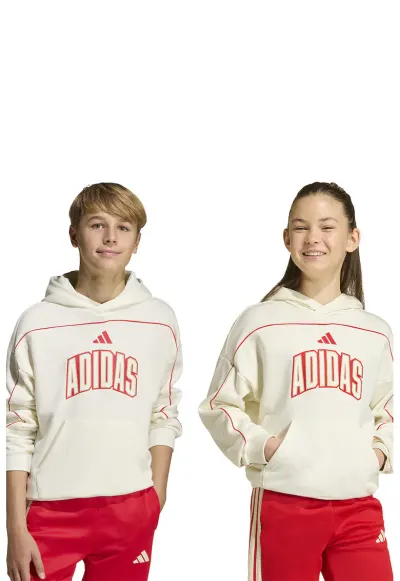 Hanorac unisex din amestec de bumbac cu logo - Rosu vermillion/Alb murdar