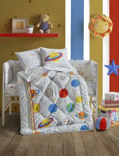 Lenjerie patut cu 6 piese Baby Ranforce Planet White