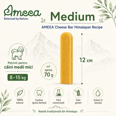 AMEEA Cheese Bar Himalayan Receipe Medium, M, Brânză, recompense fără cereale câini, 70g