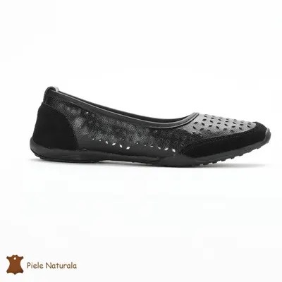 Balerini Negri din Piele Naturala cu talpa flexibila CRL0168
