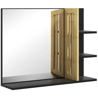 HOMCOM Oglindă de Baie cu Poliță, Oglindă Montată pe Perete, Oglindă cu 4 Rafturi de Depozitare pentru Machiaj, 45x15x58.5 cm, Negru | Aosom Romania