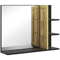 HOMCOM Oglindă de Baie cu Poliță, Oglindă Montată pe Perete, Oglindă cu 4 Rafturi de Depozitare pentru Machiaj, 45x15x58.5 cm, Negru | Aosom Romania
