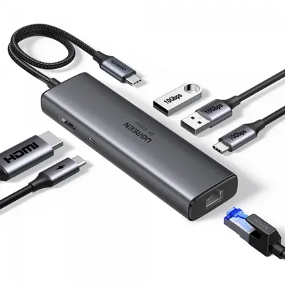 Hub Usb-C Ugreen Cm512 (45000), 2 X Usb-a 3.2 - 2 X Usb-C - 1 X Hdmi - 1 X Rj45, Gri