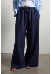 Pantaloni cu croiala ampla din in - Albastru