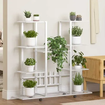 vidaXL Suport pentru flori cu roți, 94,5x24,5x91,5 cm, alb, fier
