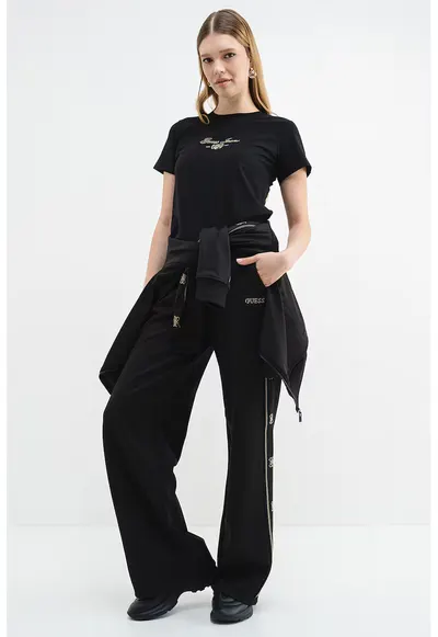 Pantaloni de trening cu croiala ampla si buzunare laterale - Auriu/Negru