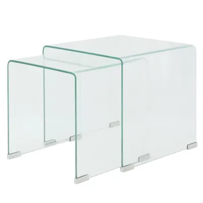vidaXL Set de masă din sticlă securit transparentă, stivuibil, 2 piese