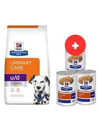 HILL'S Prescription Diet Canine U/D Urinary Care 10 kg tract urinar sensibil + 3 x 370g hrana caini GRATIS