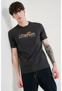 Tricou cu imprimeu logo - Alb/Maro deschis/Gri antracit
