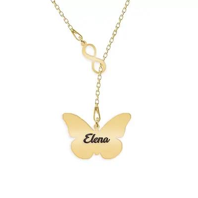 Spangle - Colier personalizat asimetric cu infinit si fluturas din argint 925 placat cu aur galben 24K