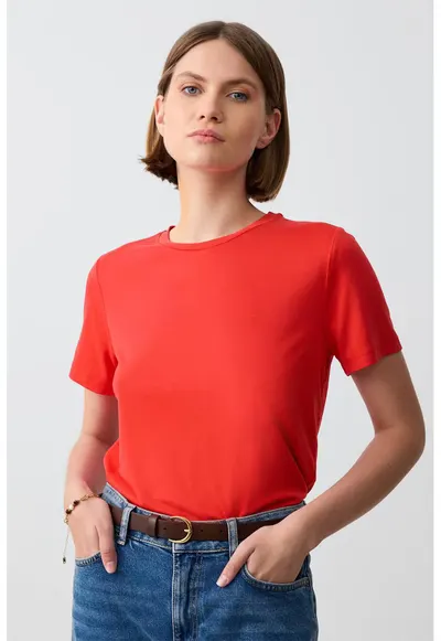 Tricou lejer din amestec de modal - Rosu vermillion